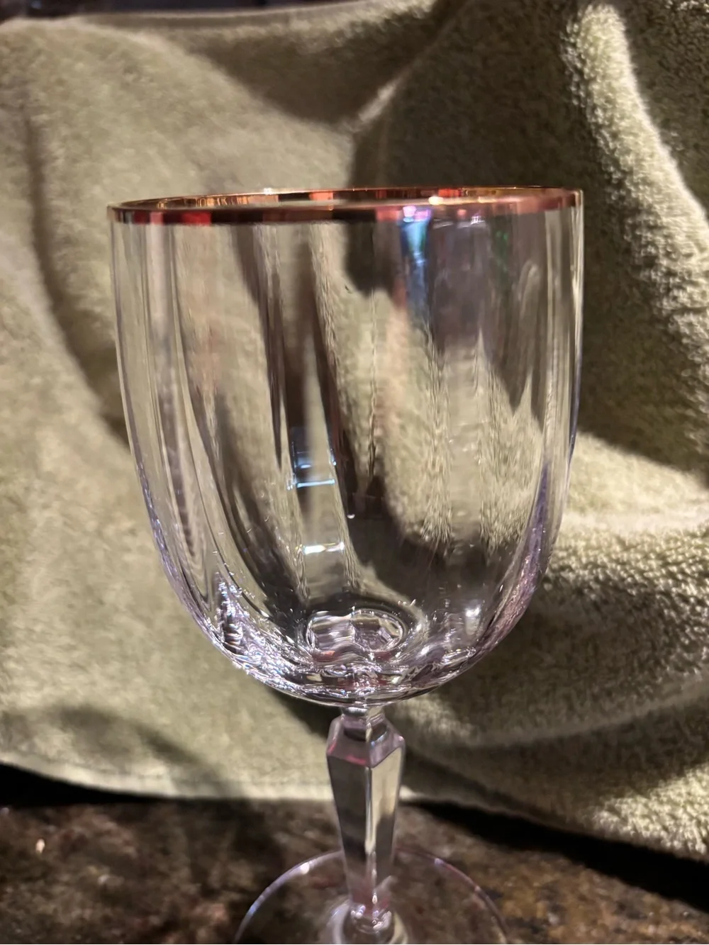 Gorham Golden Sunset Clear Crystal Wine Glass with Gold Rim